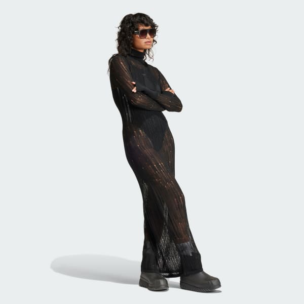 Negro Vestido Largo Fashion  Knit Trifolio