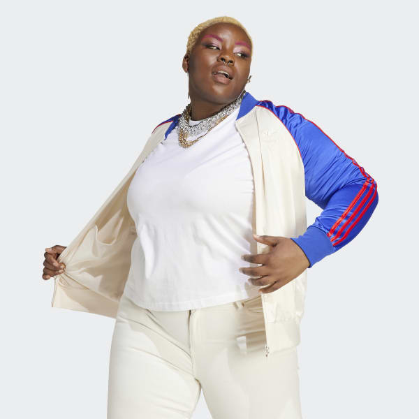 adidas Satin SST Track Jacket (Plus Size) - Beige, Women's Lifestyle