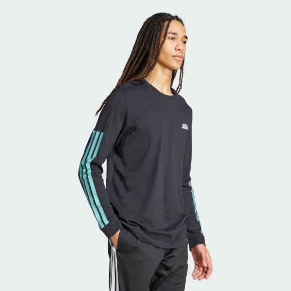 Preto Camiseta Estampada Manga Longa Color Script