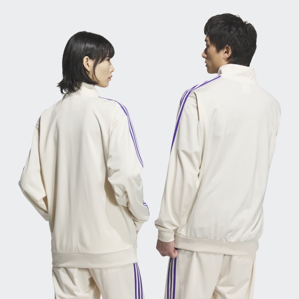 【美品】アディダス ベージュ 総ロゴ柄 フェイクファージャケット ✥L 喜ばれる誕生日プレゼント ベージュ 美品】アディダス 総ロゴ柄