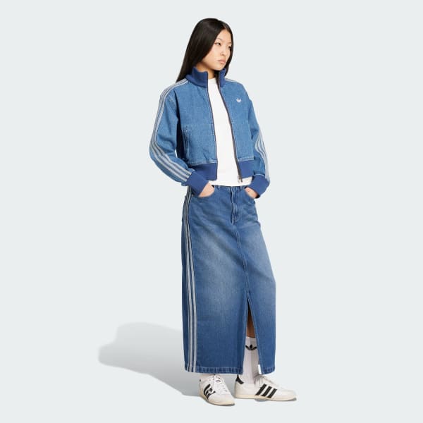 Bleu Jupe crayon denim 3 bandes Adicolor