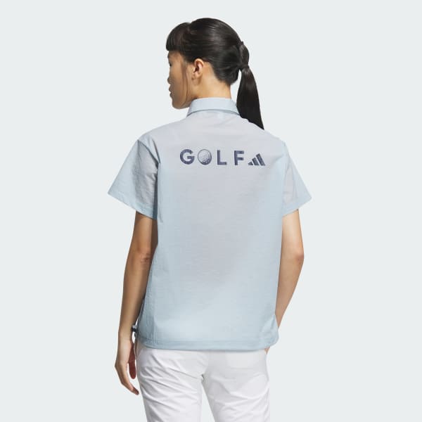 Blue Woven Polo Shirt Short Sleeve