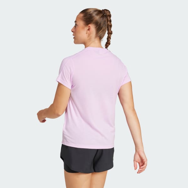 パープル AEROREADY トレイン エッセンシャルズ ミニマル ロゴ クルーネック半袖Tシャツ