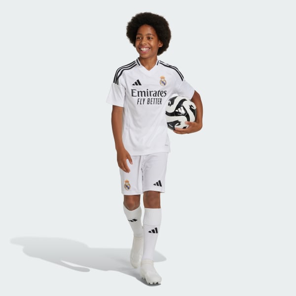 White Real Madrid 24/25 Home Shorts Kids