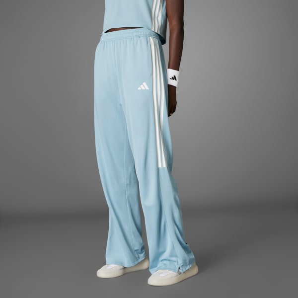 Azul Pantalón Wide Leg Malla Elástica Tiro Cut Tres Tiras