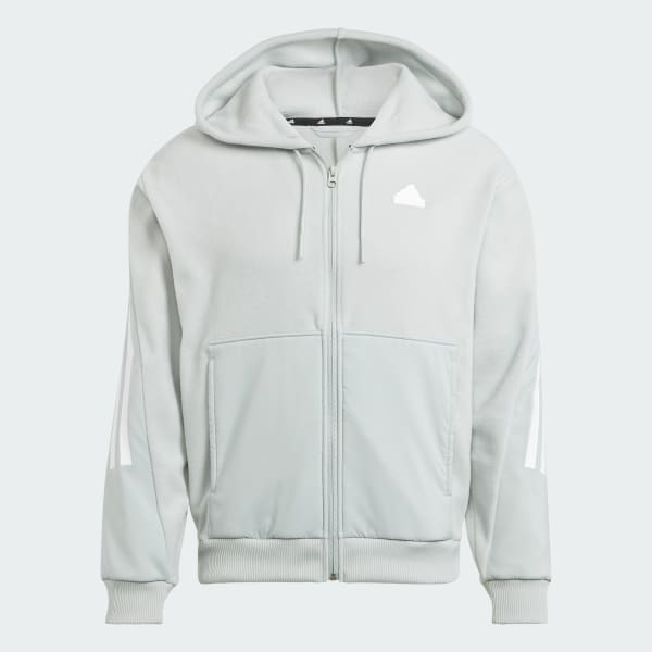 Grey adidas hoodie best sale with white stripes