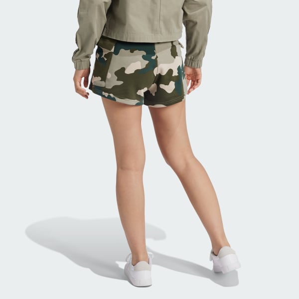 Green Essentials 3-Stripes Camo-Print Cargo Shorts