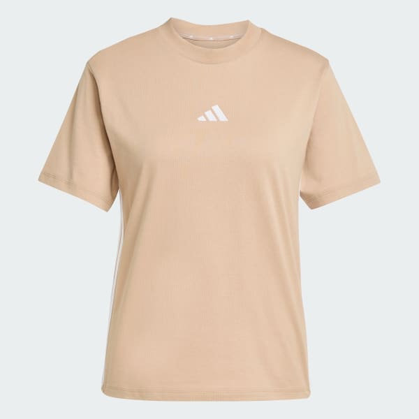 สีน้ำตาล เสื้อยืดผ้าฝ้าย Essentials 3-Stripes