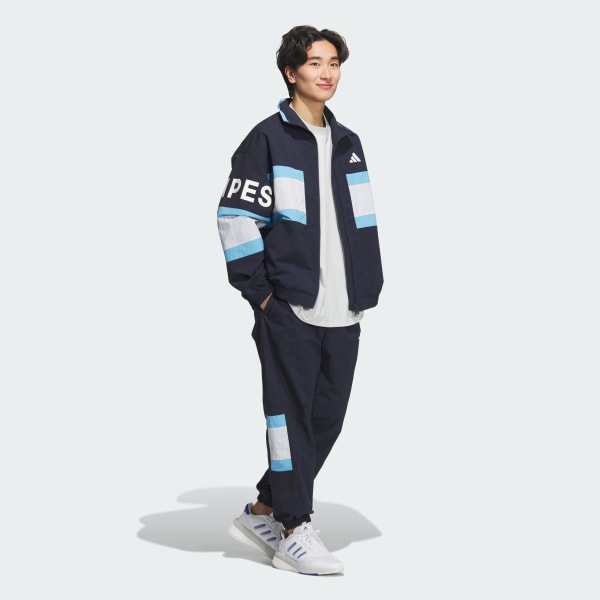 modrá Wording Pack Loose Fit Mesh-Lined Woven Elastic Hem Joggers