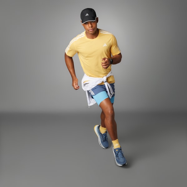 adidas Own the Run 3-Stripes Tee - Yellow | Free Shipping