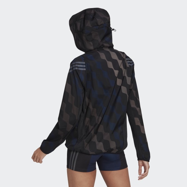 cierna Vetrovka Marimekko Run Icons 3-Stripes Hooded Running RH125