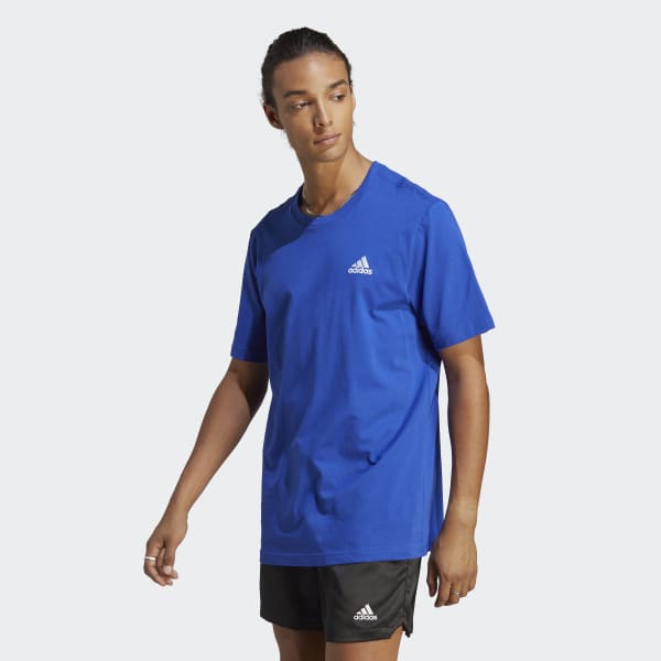 Blauw Essentials Single Jersey Geborduurd Small Logo T-shirt