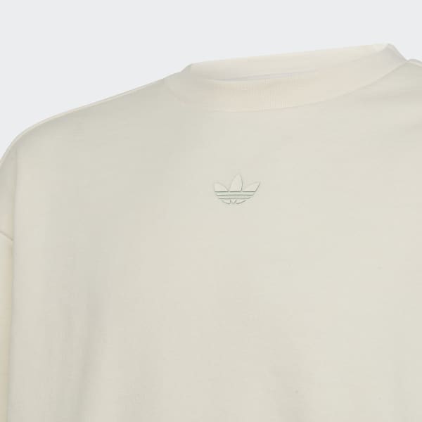 Blanco Buzo Corto Estampado de Cuello Redondo