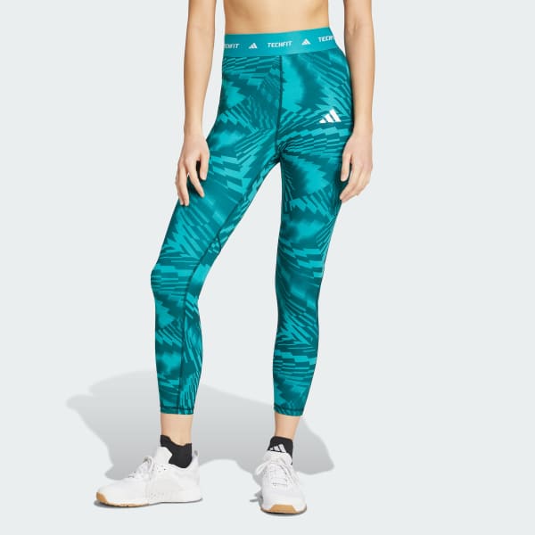 Verde Mallas estampadas adidas Techfit 7/8