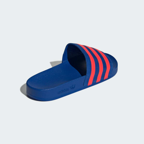 Blue and white adidas slides top