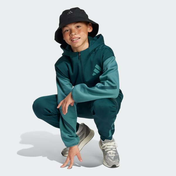 Yesil adidas Z.N.E. Full-Zip Colorblocked Kids Kapüşonlu Üst
