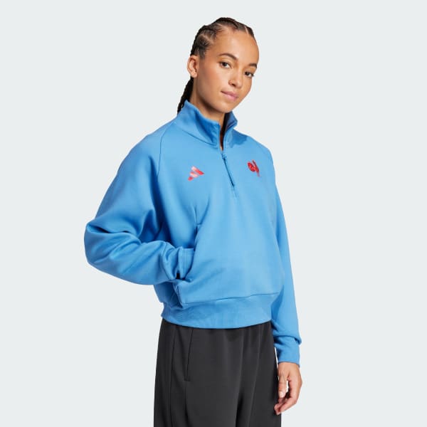 Niebieski Koszulka France Rugby ADIDAS Z.N.E. Travel Quarter-Zip
