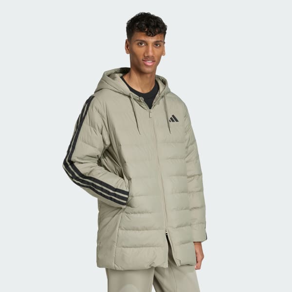 Vert Parka à capuche duvet léger 3 bandes Essentials CLIMAWARM