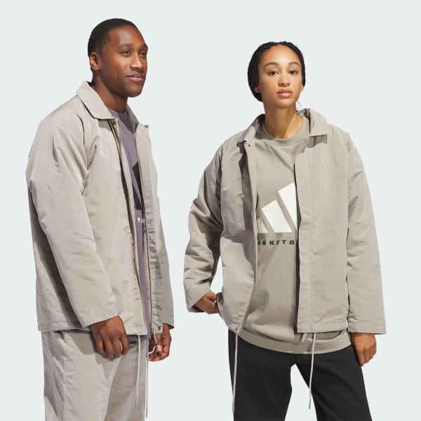 Beige adidas Basketball Coach Jacke – Genderneutral