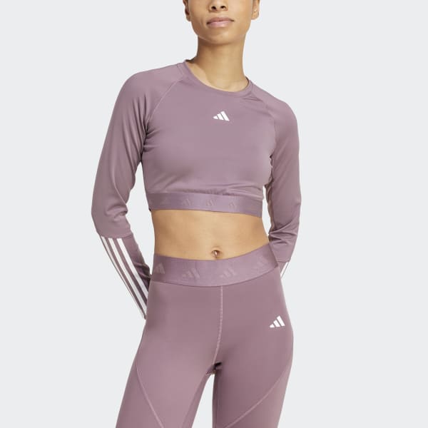 adidas Hyperglam Training Cropped Long Sleeve Tee - Purple | Free