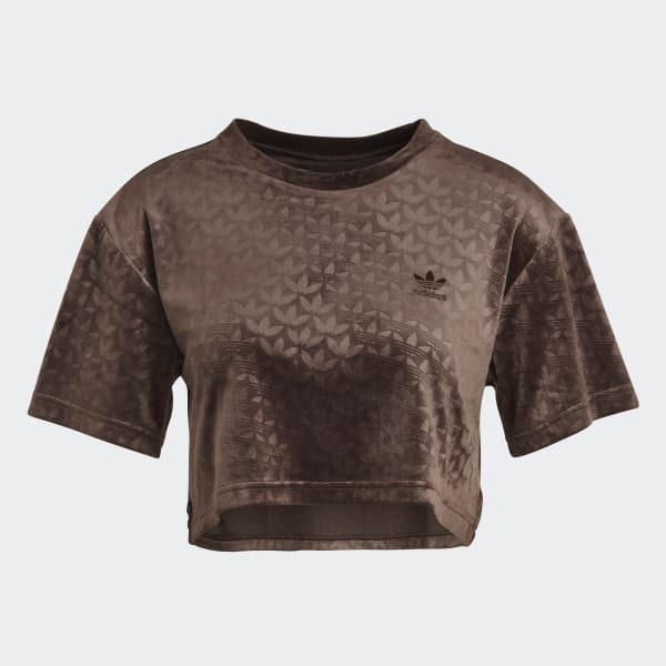 adidas Crop Velvet Embossed Monogram Tee Brown adidas Malaysia
