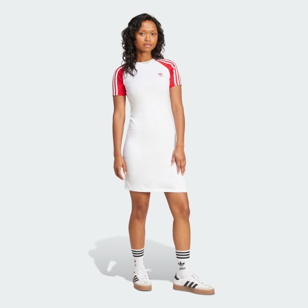 bílá Šaty Adicolor 3-Stripes Raglan Short Sleeve