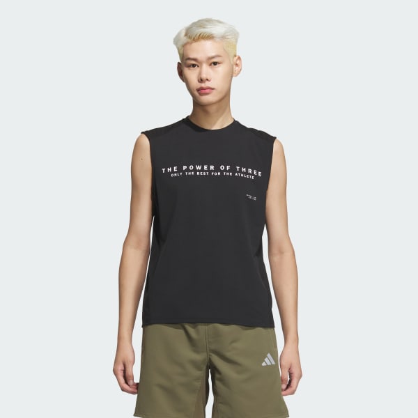 ブラック Adptn レギュラーフィット ホリゾンタル ストライプス テクスチャード ダブルニット ノースリーブTシャツ