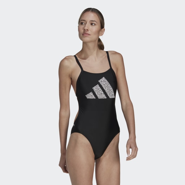 Svart 3 Bar Logo Print Swimsuit