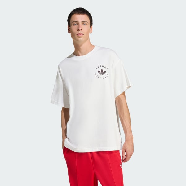 Blanc T-shirt graphique logo Trèfle adidas incurvé