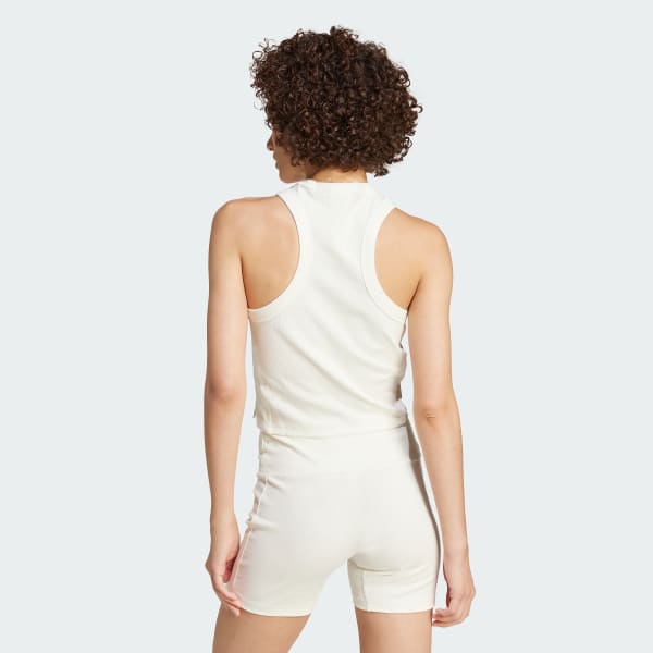 Blanco Camiseta Sin Mangas Lounge Acanalada