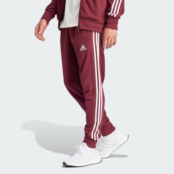 adidas Essentials French Terry Tapered Cuff 3-Stripes Pants - Burgundy