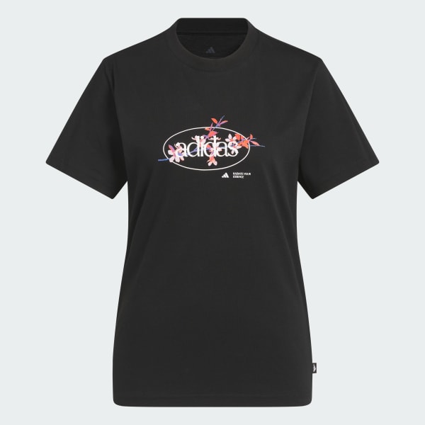 สีดำ เสื้อยืดพิมพ์ลายดอกไม้ Elements Radiate