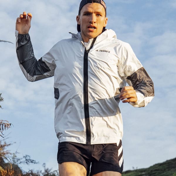 White TERREX Agravic Pro Trail Running Rain Jacket
