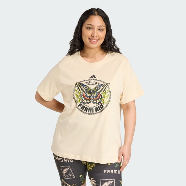 Bege camiseta estampada adidas X FARM (Plus Size)