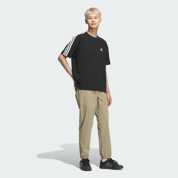 ブラック エッセンシャルズ プラス ルーズフィット スリーストライプス シングルジャージー半袖Tシャツ