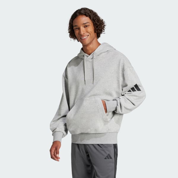 Grigio Felpa con cappuccio Essentials Loose-Fit 3 Bar Logo French Terry