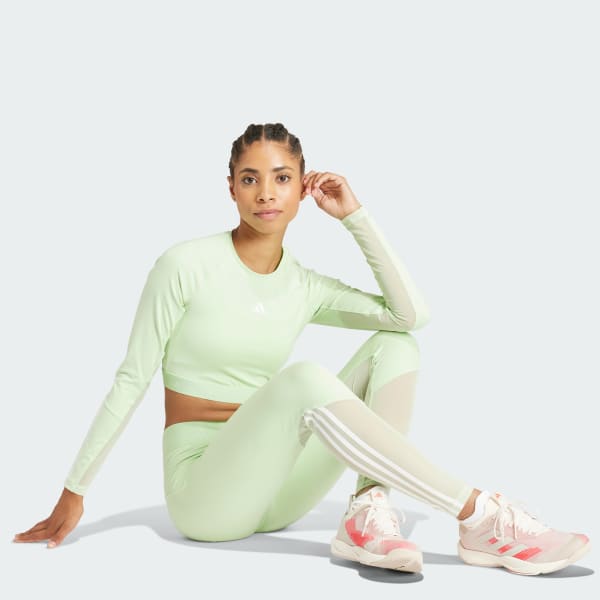 adidas Hyperglam Training Crop Long Sleeve Tee - Green | Women's ...