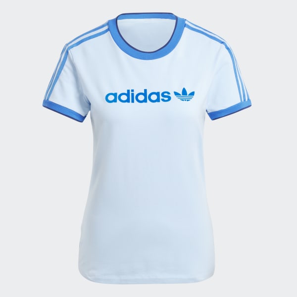 【adidas】GRAPHIC BADGE SLIM 3-STRIPES T-SHIRT 半袖 Tシャツ adidas Graphic Badge Slim 3-Stripes Tee - Blue | Free