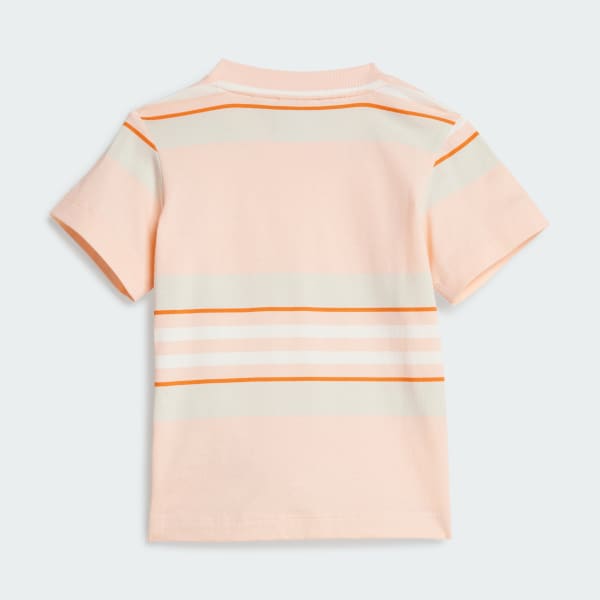 สีชมพู ชุดเสื้อยืดและกางเกงขาสั้นสำหรับเด็ก