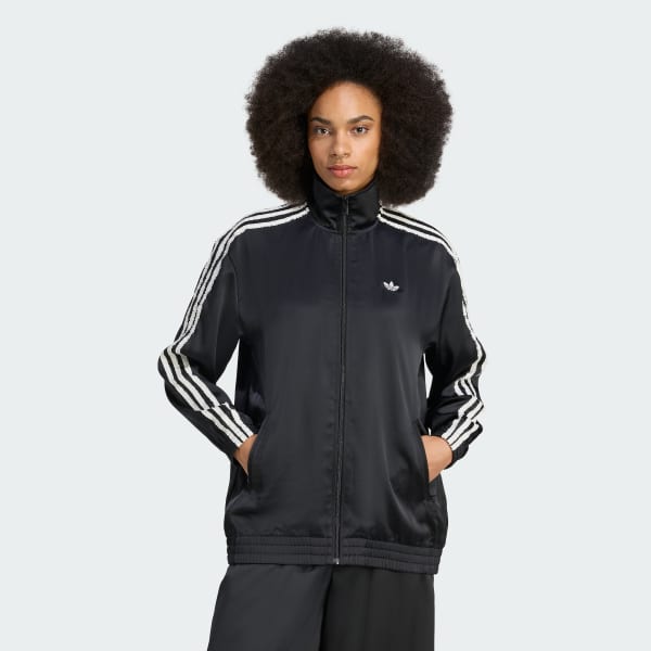 Nero Track top adidas Originals Satin Firebird Ruffle 3 Stripes