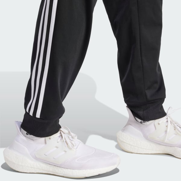 adidas Essentials Warm-Up Tapered 3-Stripes Track Pants - Black | Men's ...