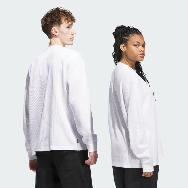 White Skateboarding Waffle Knit Long Sleeve Shirt