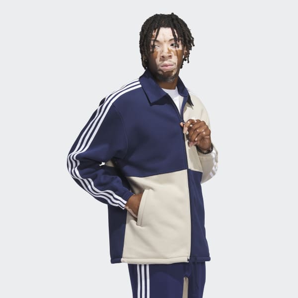 adidas Blocked Fleece Coach Jacket Beige adidas Canada