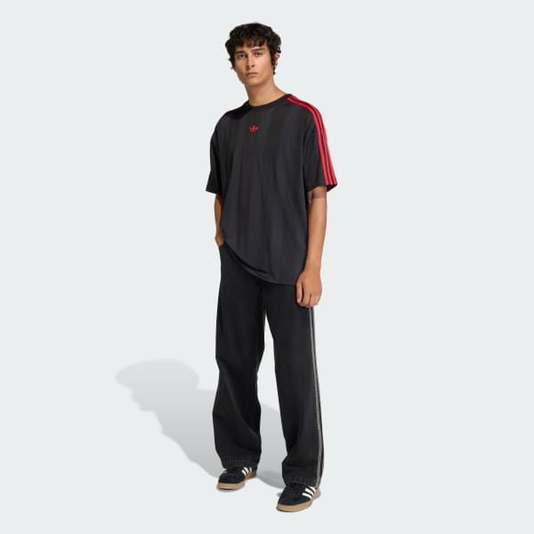 สีดำ เสื้อฟุตบอลแฟชันผ้าแจ็คการ์ด Adicolor