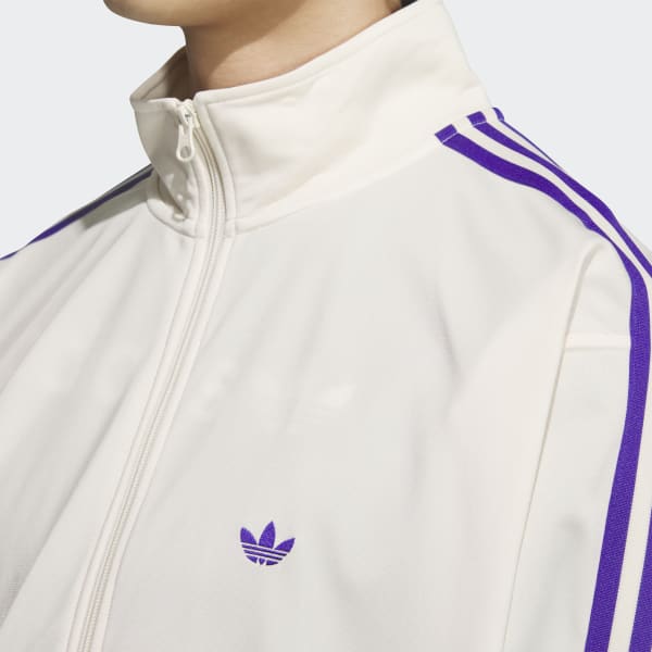 adidas トラックジャケット　ホワイト　パープル　 S アディダス トラックジャケット（ジェンダーニュートラル