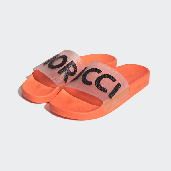 orange adidas flip flops