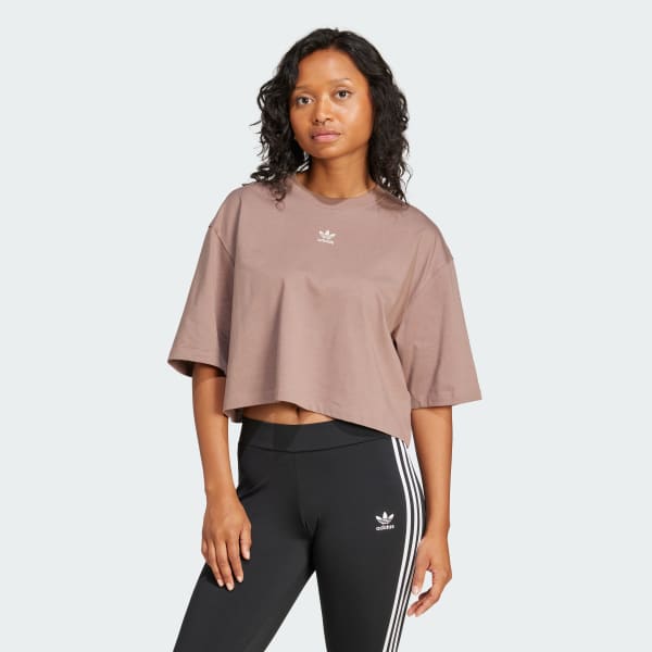 Tシャツ・カットソー adidas Essential Crop Tee JJ3385 adidas Essentials Crop Tee - Brown | Free Shipping with