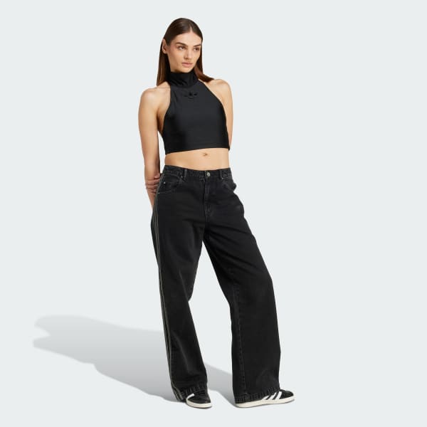 Svart Tie-Neck Crop Topp