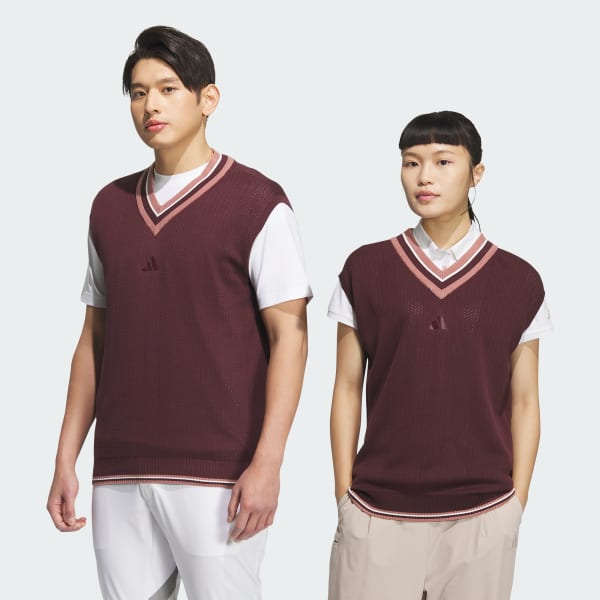 สีแดงเบอร์กันดี เสื้อกั๊กผ้าถักคอวี