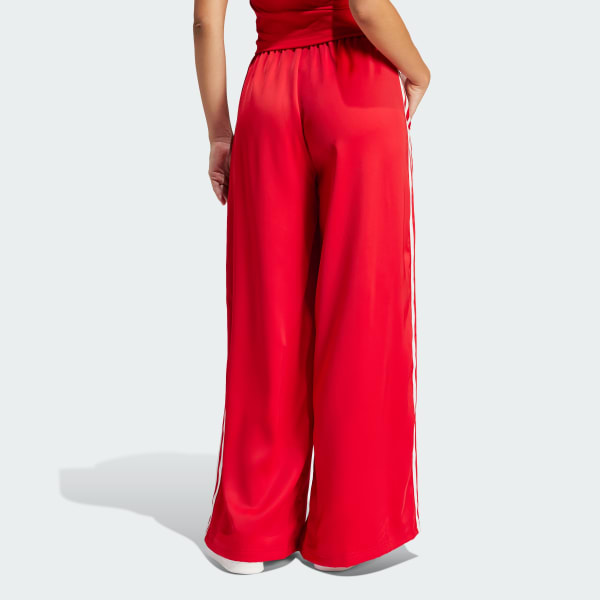 Red Satin Wide Leg Track Pants